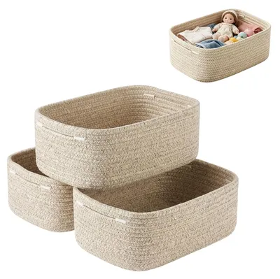 Image de Omgoods - Ensemble de 3 paniers de rangement pliables en coton, dimensions 30x20x11 cm