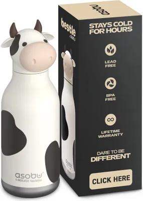 Produktbild von asobu Bestie Bottle Kuh - Willow - Cow – isolierte Kindertrinkflasche 460 ml