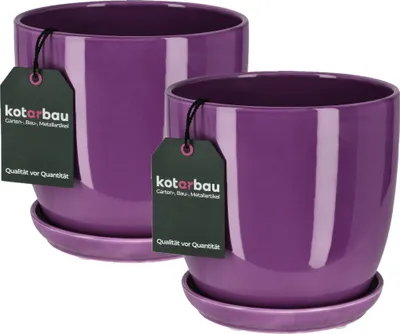 Productafbeelding van KOTARBAU® Set van 2 keramische potten met schotel rond violet ? 16 cm bloempot plantenpot