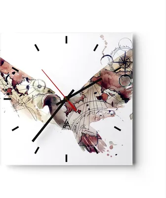 Produktbild von Wanduhr - Quadrat - Glasuhr - Vogel Abstraktion - 30x30cm - Schleichendes Uhrwerk - Lautlos - zum Aufhängen bereit - Dekoration Modern - Wanddekoration aus Glas - C3AC30x30-4109
