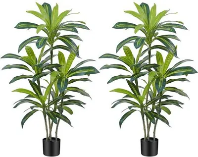 Immagine prodotto di Dracaena - Pianta artificiale da 120 cm con vaso nero - Decorazione per il soggiorno