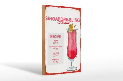 Produktbild von Holzschild Rezept Singapore Sling Cocktail Recipe 20x30cm