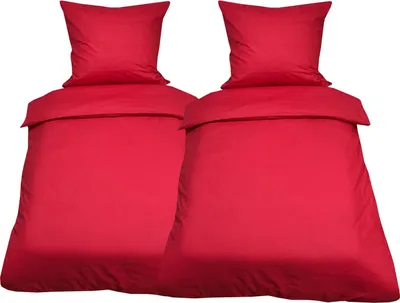 Produktbild von 4 teilige Uni Bettwäsche 135 x 200 cm rot Einfarbig Renforce Baumwolle Garnitur