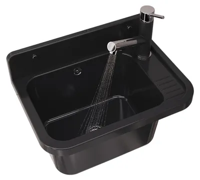 Immagine prodotto di Granitan | Lavello da lavoro - PARON - con rubinetto estraibile - con sifone - Nero - 50 x 34 cm - per lavanderia e garage