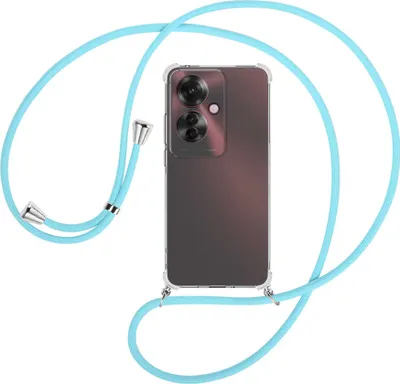 Produktbild von Handykette Backcover-Schutzhülle mit Band (Metall silberfarben) für Oppo Reno11 F 5G - himmelblau