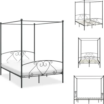 Produktbild von vidaXL Himmelbett-Gestell Grau Metall 140 x 200 cm -  Betten & Bettgestelle