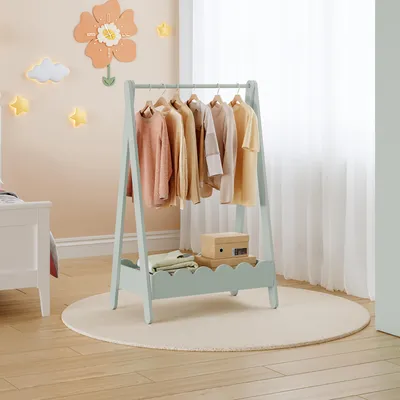 Immagine prodotto di Guardaroba per bambini "Vestnes" con appendiabiti e vano portaoggetti 99 x 66 x 38 cm Design ondulato Verde menta