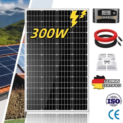 Produktbild von 300W Solarpanel kit 12V Monokristallin Solaranlage mit ohne Bohren Halter und Wasserdichtem Klemmenkasten für RV Boote Holzhäuser und Balkonkraftwerk