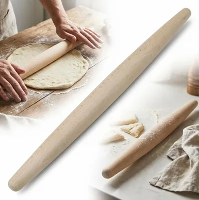 Produktbild von Holz-Pizzaroller und Teigroller 50 cm schräg