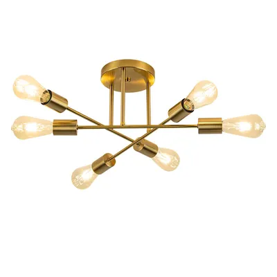 Produktbild von ZMH Deckenlampe Vintage Deckenleuchte E27 - 6 Flammig Flurlampe Industrial Küchenlampe Retro Gold aus Metall Schlafzimmerlampe für Schlafzimmer Küche Esszimmer Wohnzimmer (ohne Leuchtmittel)