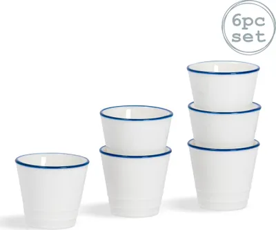 Produktbild von Nicola Spring 6 Stück Country Farmhouse Weiß Frühstück Eierbecher Set mit Blue-Felgen