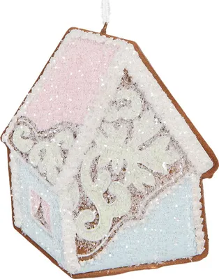 Immagine prodotto di Clayre & Eef Etichetta natalizia casetta di pan di zenzero 9x1x10 cm blu rosa plastica