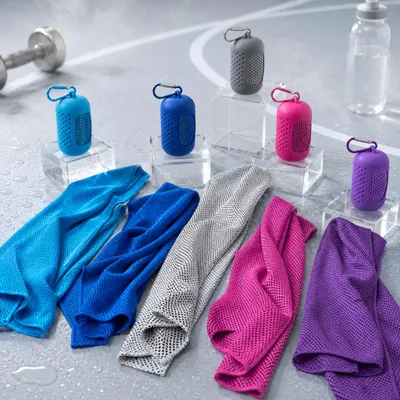 Produktbild von 5 Stück Sporthandtuch Cooling Towel, 100 × 30 cm, sofort kühlend & schnelltrocknend, Kühlhandtuch Mikrofaser für Fitness, Laufen, Camping, Outdoor