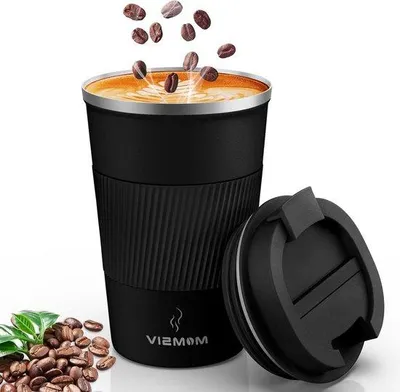 Produktbild von 380ml Doppelwand-Isolierbecher Schwarz Reisebecher Kaffee-To-Go