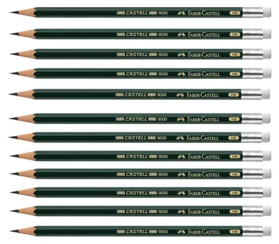 Produktbild von Faber-Castell - Bleistifte Castell 9000 HB mit Radiergummi, 12 Stück