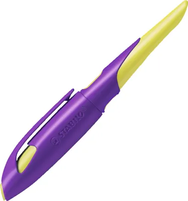 Produktbild von Ergonomischer Schulfüller für Rechtshänder mit Anfänger-Feder A - STABILO EASYbirdy in violett/gelb - Einzelstift - inklusive Patrone
