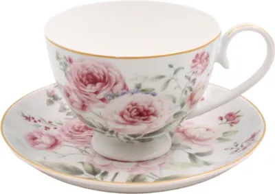 Obrázok produktu pre HOME ELEMENTS Porcelánová šálka s podšálkou, 250 ml, Ruža