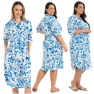 Produktbild von Kleid - Damenkleid Größe L - Sommerkleid blau - Midi Kleid - Hemdblusenkleid