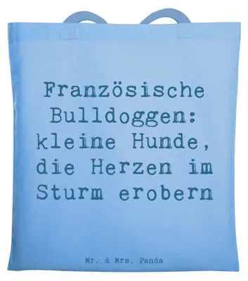 Produktbild von Mr. & Mrs. Panda Tote Bag Spruch Französische Bulldogge - Sky Blue - Geschenk, kleine Hunde, Begleiter, Shopping Tasche, Jutebeutel, Bulldoggen, Schultasche, Hunderasse