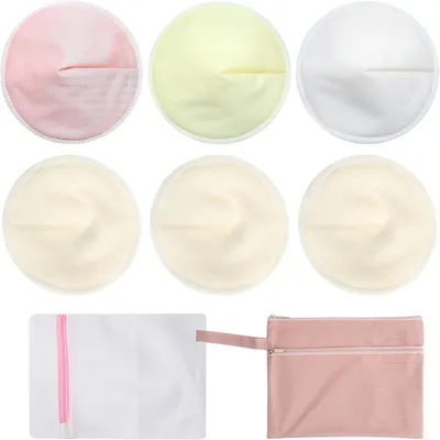 Imagen del producto de Almohadillas absorbentes reutilizables, fabricadas con material ultra suave y transpirable, paquete de 6 unidades, ideales para el uso diario