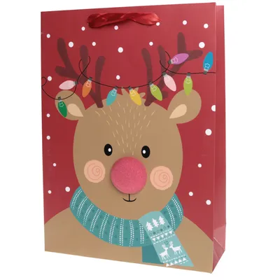 Produktbild von 12 x süße Geschenktüten Hirsch 25 x 8,5 x 34,5 cm (L/B/H) aus Papier für Weihnachten - Geschenktaschen für Weihnachten Geschenktüten für Kinder