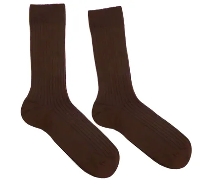Productafbeelding van Damen basic sokken van katoen, ribstructuur: natuurlijke kleuren, chocoladebruin, maat 39-42