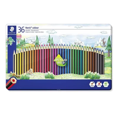 Image de STAEDTLER Crayons Noris colour (haute résistance à la rupture, forme hexagonale, design attrayant à rayures, surface souple ergonomique, matériau WOPEX, jeu de 36 couleurs, étui métallique), 185 M36