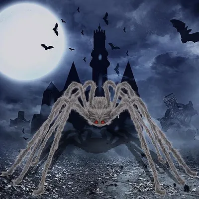 Zdjęcie produktu dla Pająk Halloween Gigantyczny 150 cm Włochaty Czerwone Oczy Horror XXL