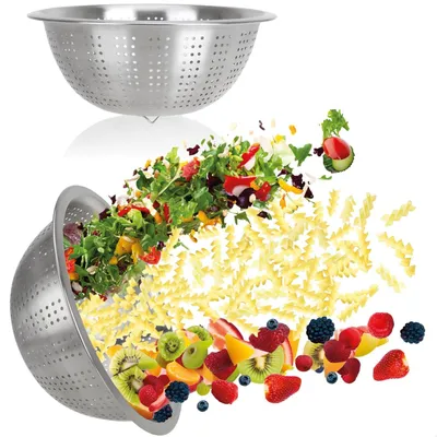 Produktbild von 2 x Runde Küchensieb, Edelstahl Pastasieb, Durchmesser 28 cm, zum Abgießen von Pasta, Kartoffeln, Gemüse