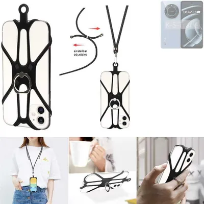 Produktbild von K-S-Trade 3in1 Handykette Handyband Handykordel Halsband Smartphone-Ring Handy-Ring kompatibel mit Lava Blaze 2 5G Fingerhalterung Handyring