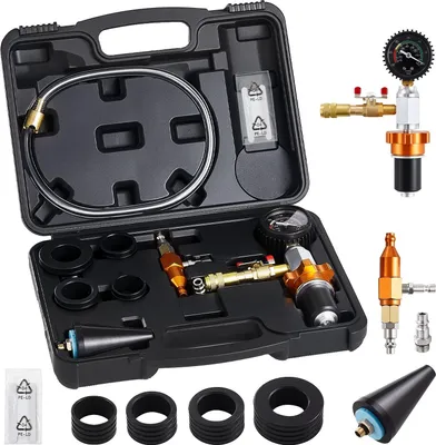 Image de Kit de remplissage sous vide pour liquide de refroidissement - Outil de remplissage et de rinçage du système de refroidissement - Avec manomètre - Remplissage/purge sans air - Universel pour voitures/SUV/fourgonnettes/camions - Avec mallette