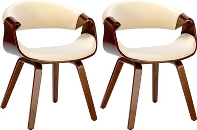 Image de ensemble de 2 chaises de salle à manger - Chaises confortables - Dossier de soutien | Couleur : Noyer/Crème | Matériau : Similicuir