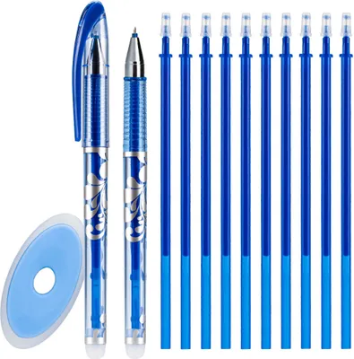 Zdjęcie produktu dla RAGI długopisy wymazywalne niebieskie długopisy żelowe zestaw 2 sztuki 10 wkładów wymazywalne biros 0.5mm rollerball termoczuły tusz akcesoria gumka do ścierania