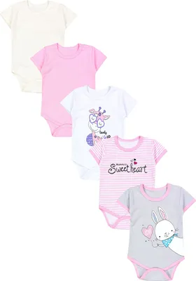 Produktbild von TupTam Mädchen Baby Body Kurzarm in Unifarben - 5er Pack, Farbe: Streifen Giraffe Kaninchen Rosa Weiß Grau , Größe: 86