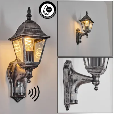 Produktbild von Quartucciu Außenwandlampe m. Bewegungsmelder aus Metall/Glas, Schwarz/Silber/Klar