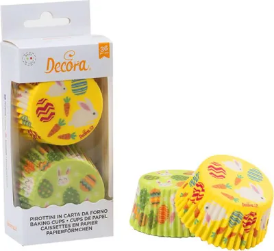 Obrázek produktu pro Papírové košíčky na muffiny 36ks velikonoční zajíček, vajíčka a mrkvička
