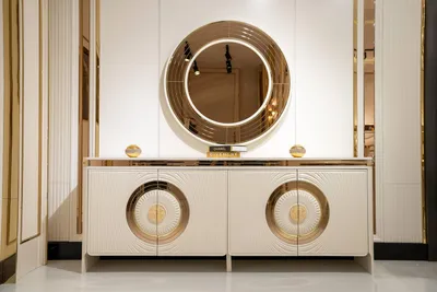 Produktbild von Konsole mit Spiegel in Beige aus Holz modern elegantes Design