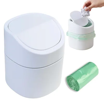 Imagen del producto de Cubo de basura con tapa, de 2 litros, que incluye bolsas de basura, ideal para la cocina y la oficina