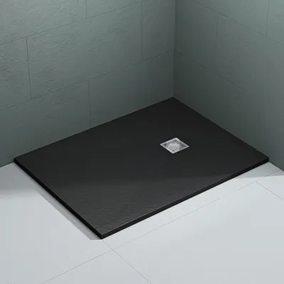 Produktbild von Mai & Mai Duschwanne 90x120x3cm Duschtasse aus Mineralguss Mineralgusswan Anthrazit Rechteckig DIN-Anschlüsse Geoma09
