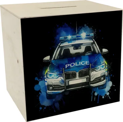 Produktbild von Polizeiauto Spardose aus Holz