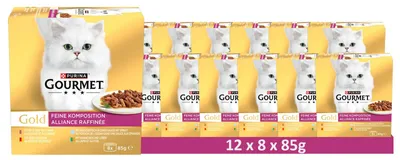 Produktbild von GOURMET Gold Feine Komposition Katzenfutter nass, Sorten-Mix 12x8x85g (12er Pack (12 x 8 x 85g))
