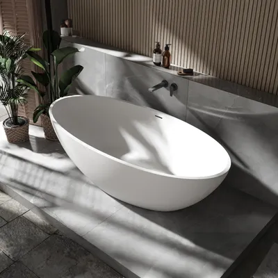 Produktbild von Freistehende Badewanne RIO STONE - Mineralguss - Weiß - 180 x 85 x 52 cm - Oberfläche wählbar, Ausführung:Matt