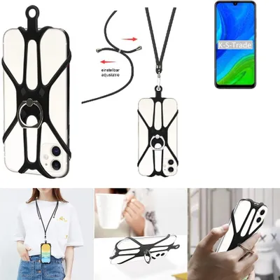 Produktbild von K-S-Trade 3in1 Handykette Handyband Handykordel Halsband Smartphone-Ring Handy-Ring kompatibel mit Huawei P Smart 2020 Fingerhalterung Handyring