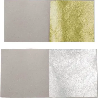 Produktbild von 10 Blatt Echtes Blattgold 23,75 Karat 3,8 cm x 3,8 cm Echt Gold Speisen Essbar Lebensmittel Essbar Kosmetik Goldfolie + 10 Blatt Echt Blattsilber 5 cm x 5 cm Echt Silber Silberblatt