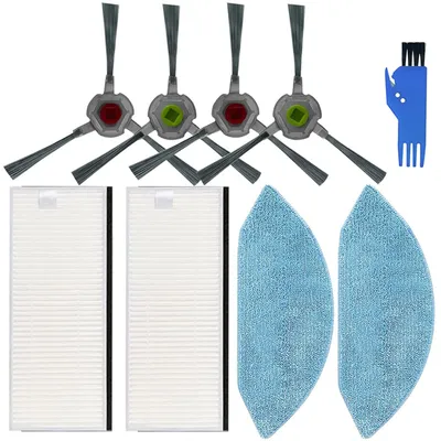 Productafbeelding van Onderdelenset voor stofzuigrobots - Accessoirekit met 2 filters, 4 zijborstels, 2 schoonmaakdoekjes en 1 reinigingsborstel - 8-delig