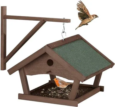Produktbild von Famanu Vogelhaus hängend - Holz - für die Wand - HxBxD: 35 x 42,5 x 40,5 cm - Balkon - Gartenvögel - dunkelbraun