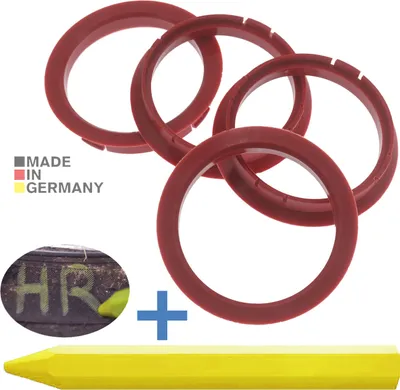 Produktbild von 4X Zentrierringe 72,5 x 64,1 mm Rot Felgen Ringe + 1x Reifen Kreide Fett Stift