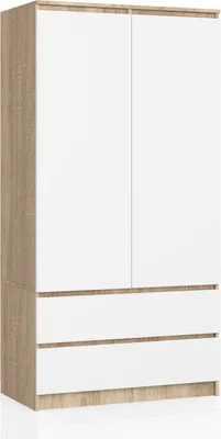 Produktbild von Kleiderschrank mit 2 Turen und 2 Schubladen (B:90cm / H:180cm / T:51cm) in Sonoma Eiche & Weiß
