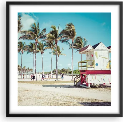 Produktbild von Gerahmtes Poster - Schwarzer Rahmen - Strand Miami Florida - 50x50 cm - Wand Bild - Wanddeko - Wandbilder - Kunstposter - Wandposter - Bilderrahmen - Bilder - Kunstdruck - Wandbild - P2BAC50x50-4332