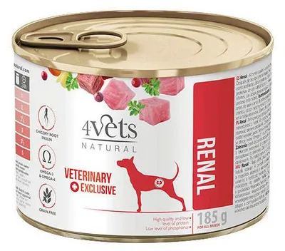 Zdjęcie produktu dla Mokra karma weterynaryjna dla psa z niewydolnością nerek 4Vets Natural Renal 185 g